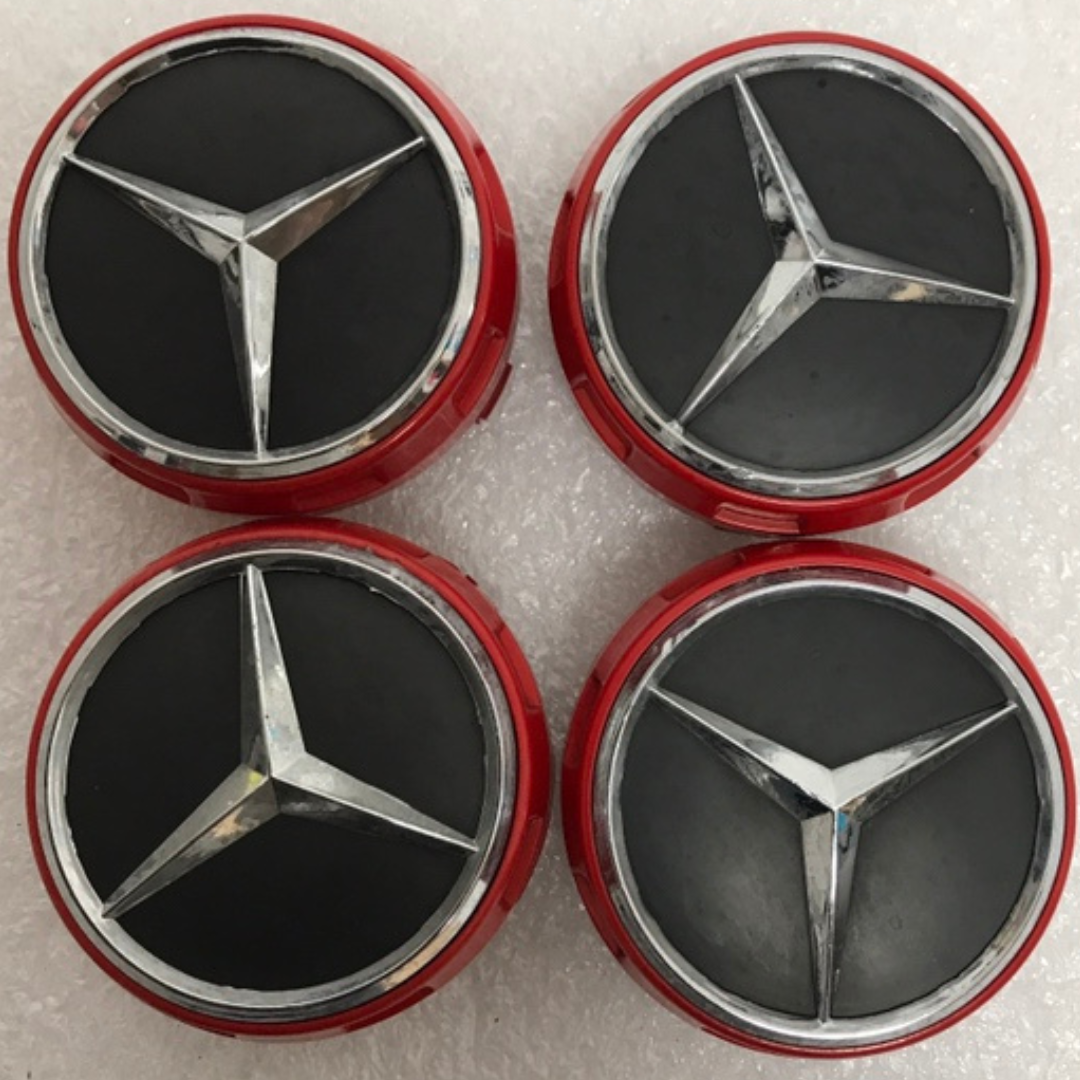 Set of 4 Mercedes-Benz AMG 75mm Red Surround Wheel Center Cap b24aa877