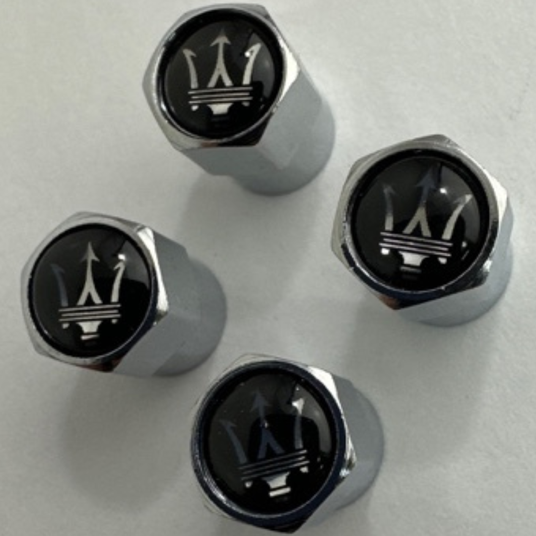 Set of 4 Universal Maserati Silver Wheel Stem Air Valve Caps 5289bdd2