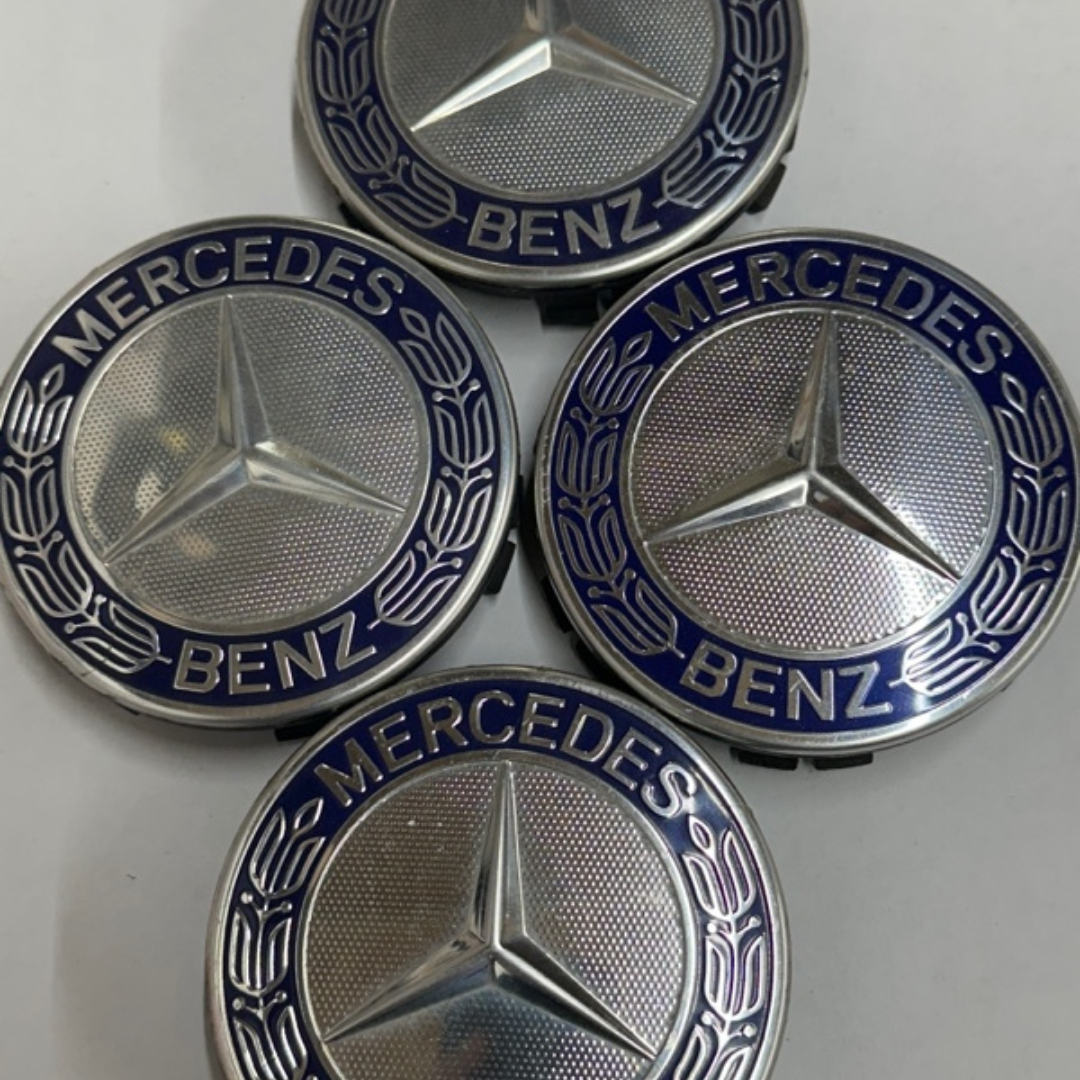 Set of 4 Mercedes-Benz 75MM Dark Blue Wheel Center Caps AMG Wreath c491c1d8