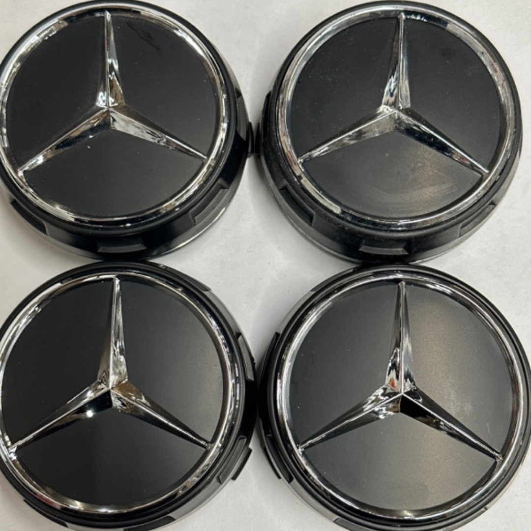Set of 4 Mercedes Wheel Center Cap Black & Chrome 75 mm A0004000900 1aec94cd