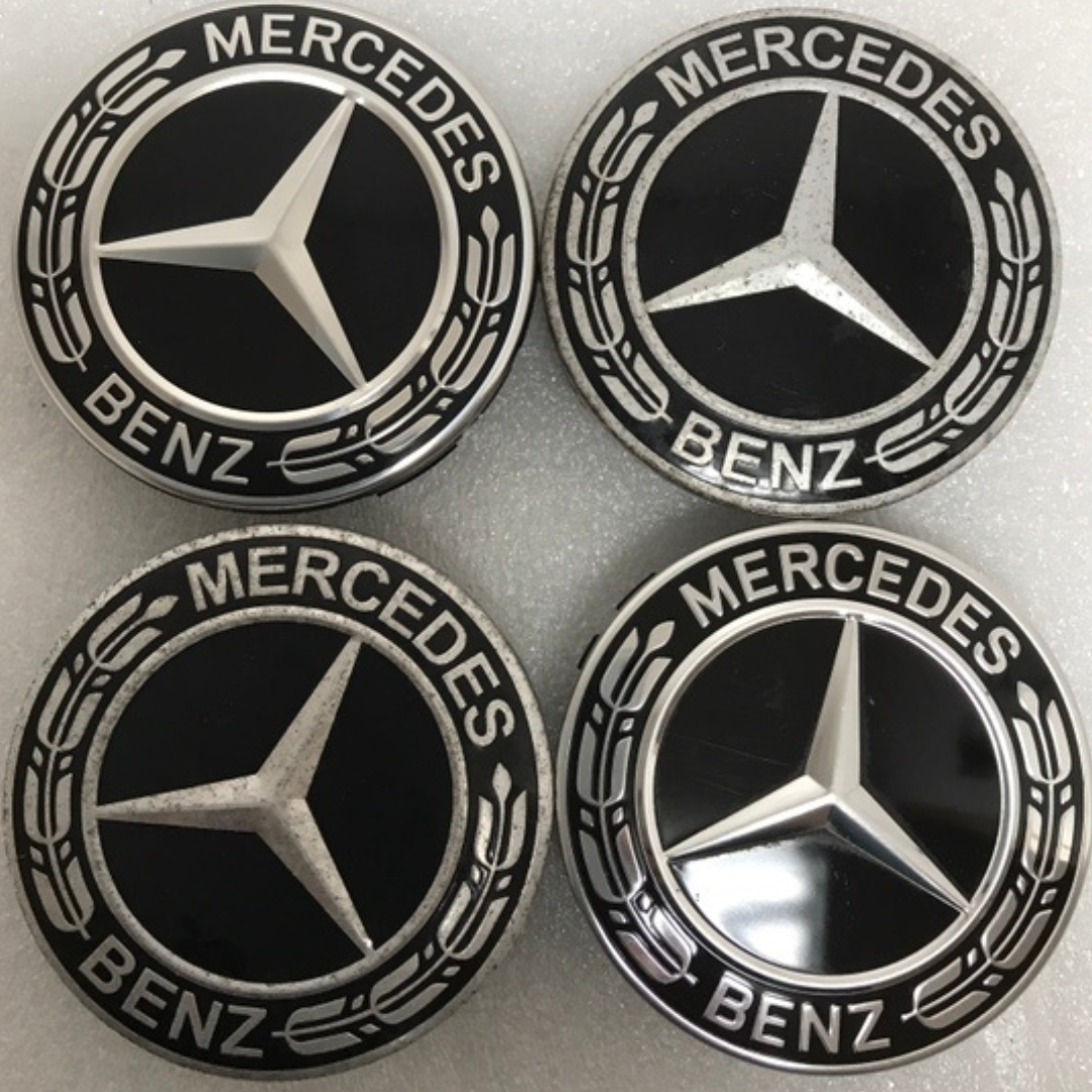 Set of 4 Mercedes-Benz Wheel Center Caps 75mm Classic Black d8e86b2f
