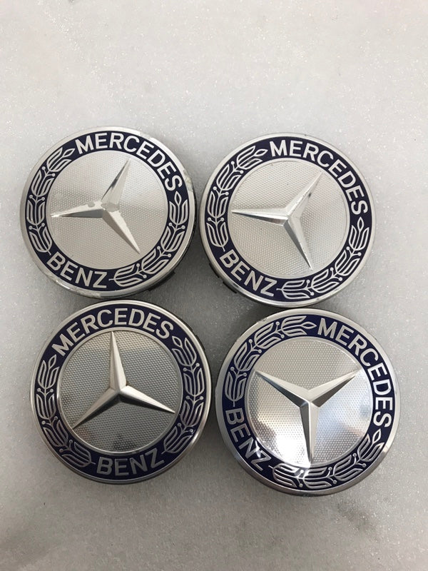 Set of 4 Mercedes 75MM Classic Dark Blue Wheel Center Hub Caps 985c0799