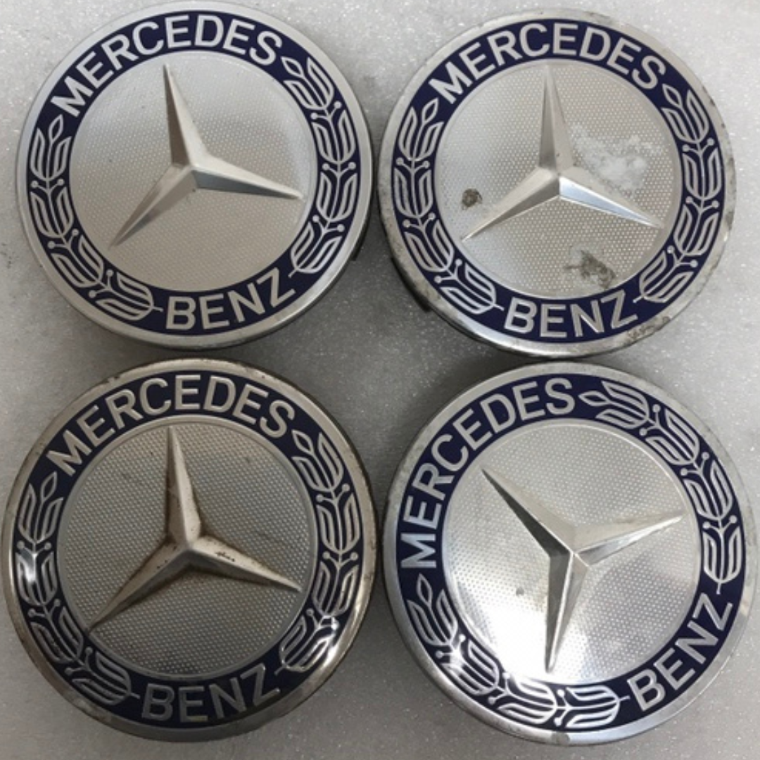 Set of 4 Mercedes Classic Dark Blue Wheel Center Hub Caps AMG Wreath a539ea04