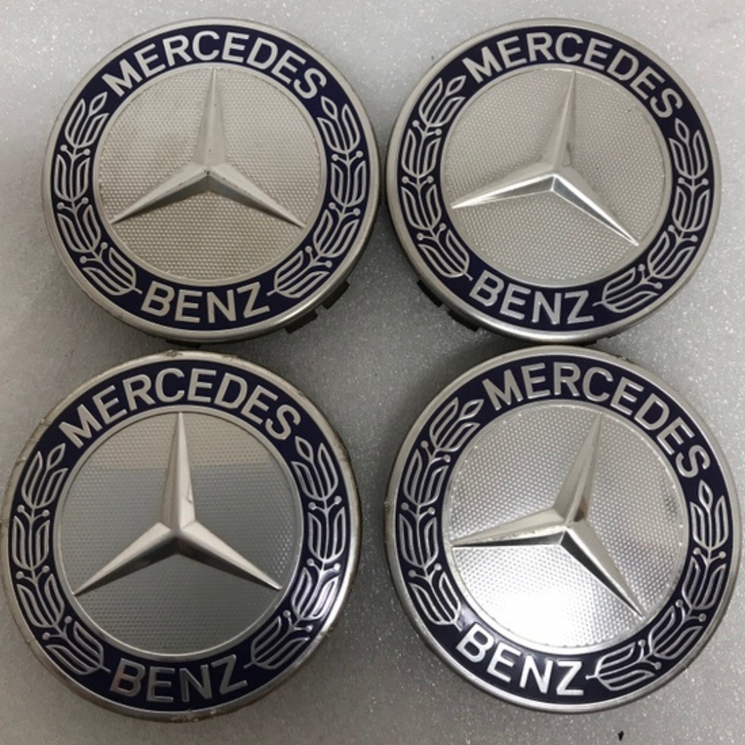 Set of 4 Mercedes 75MM Classic Dark Blue Wheel Center Hub Caps AMG 590fb8dc