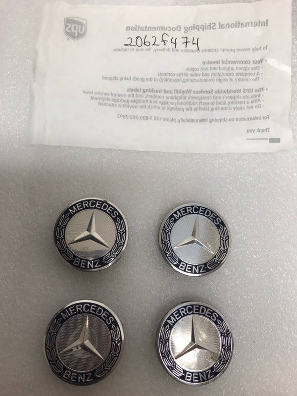 Set of 4 Mercedes 75MM Classic Dark Blue Wheel Center Caps AMG Wreath 2062f475