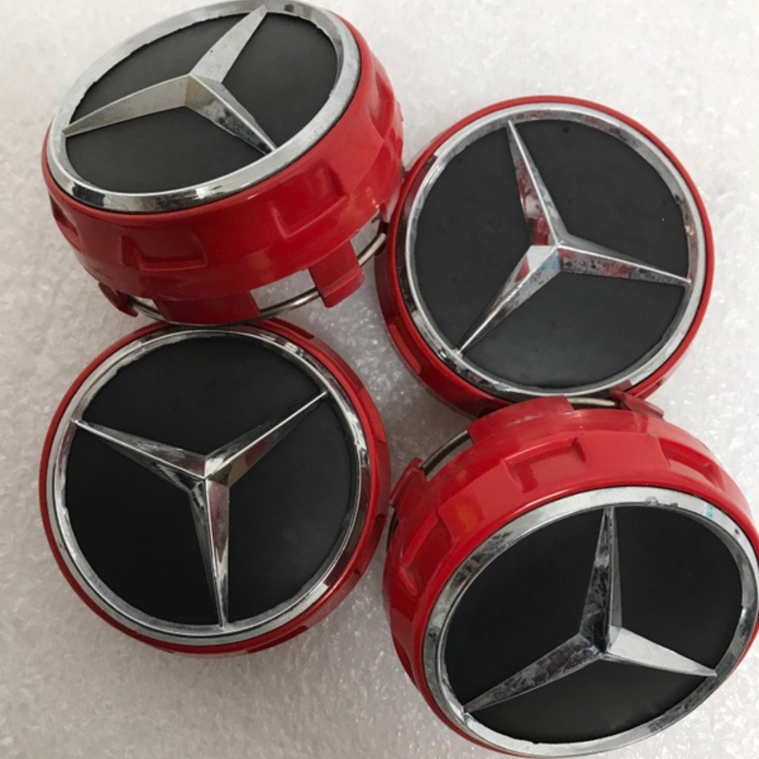 Set of 4 Mercedes-Benz AMG 75mm Red Surround Wheel Center Cap b24aa877