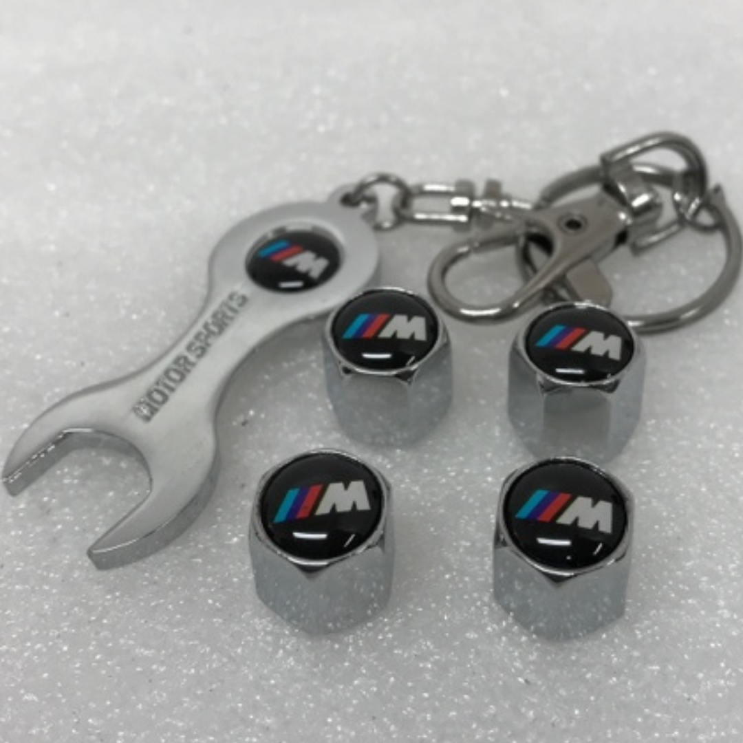 Set of 4 Motorsports BMW Tire Stem Valve Cap With Key 98ba4f67