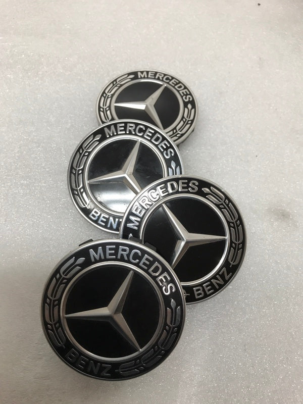 Set of 4 Mercedes-Benz Black Wheel Center Caps 75MM A2224002200 77636c38