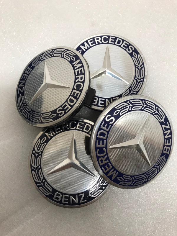 Set of 4 Mercedes 75MM Classic Dark Blue Wheel Center Hub Caps a7e29872