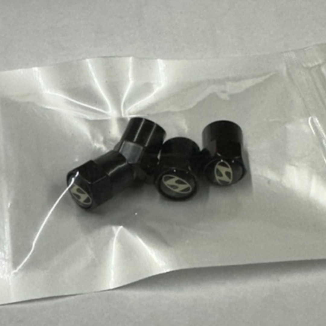 Set of 4 Hyundai Black Wheel Stem Air Valve Caps 8d190d81