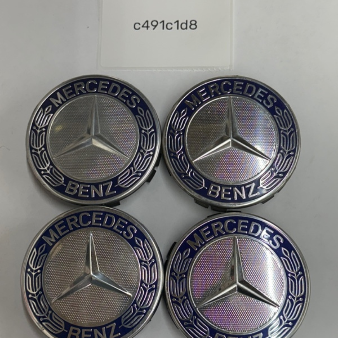 Set of 4 Mercedes-Benz 75MM Dark Blue Wheel Center Caps AMG Wreath c491c1d8