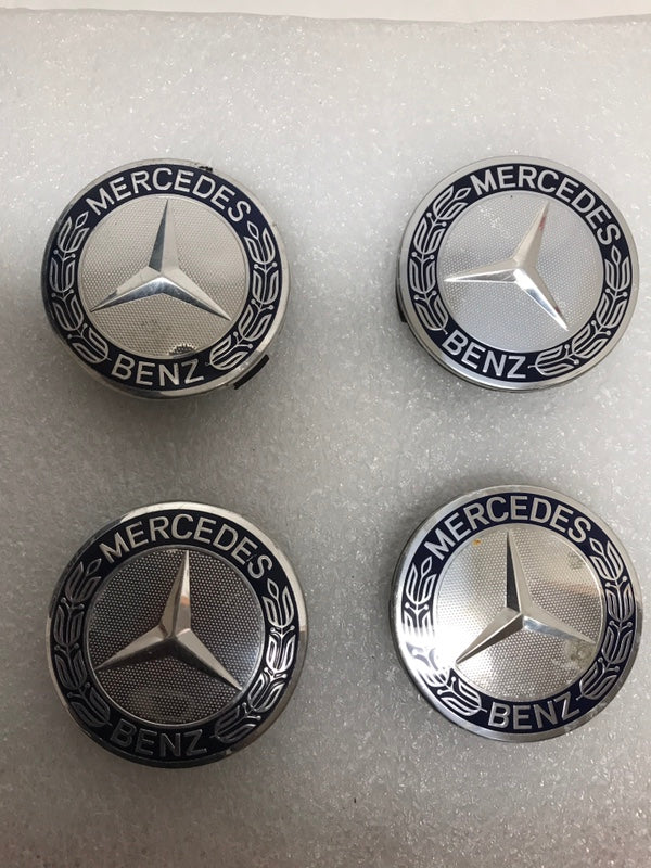 Set of 4 Mercedes 75MM Classic Dark Blue Wheel Center Caps AMG Wreath 2062f475