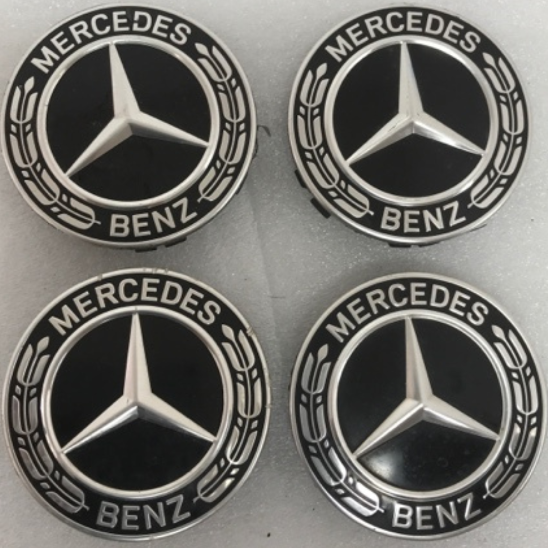 Set of 4 Mercedes-Benz Black Wheel Center Caps 75MM A2224002200 128dc8fb