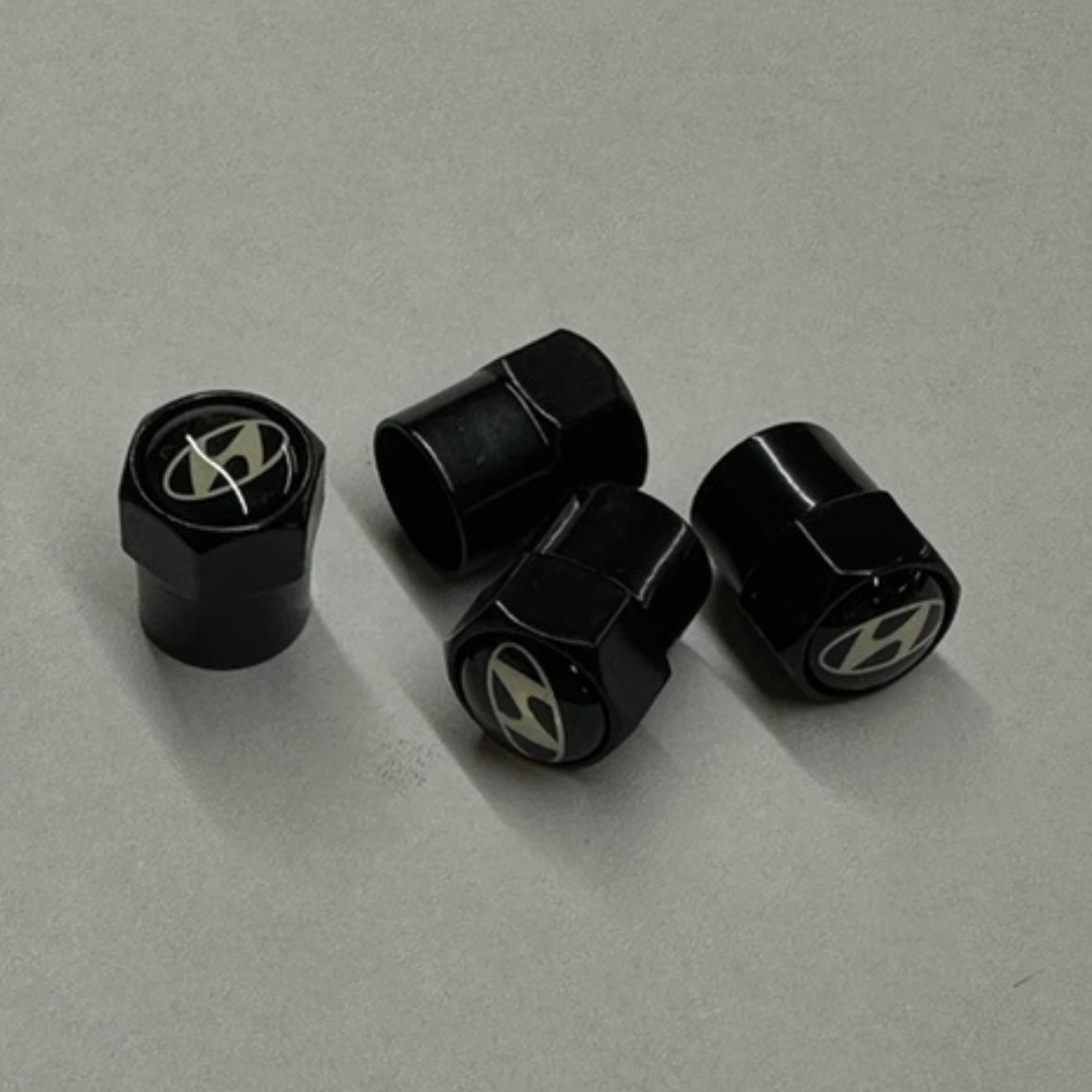 Set of 4 Hyundai Black Wheel Stem Air Valve Caps 8d190d81