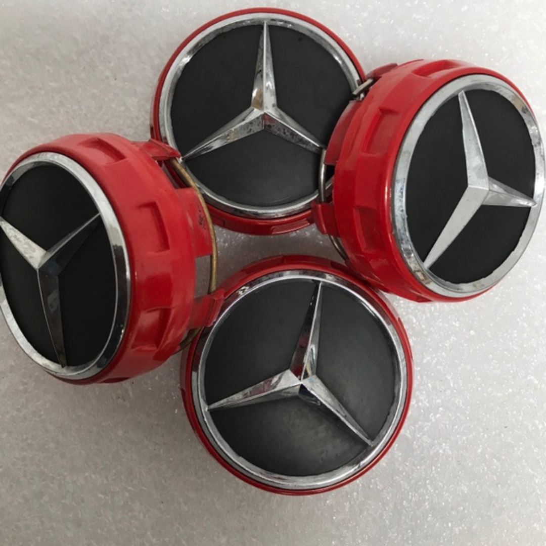 Set of 4 Mercedes-Benz AMG 75mm Red Surround Wheel Center Cap b24aa877