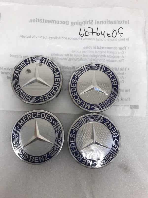 Set of 4 Mercedes 75MM Classic Dark Blue Wheel Center Hub Caps AMG 6b7b4e0f