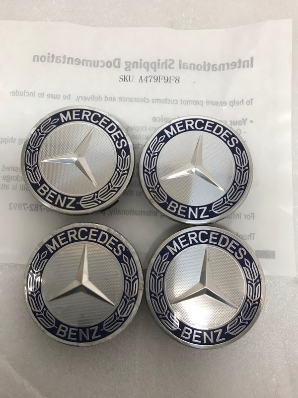 Set of 4 Mercedes 75MM Classic Dark Blue Wheel Center Hub Caps a479f9f8