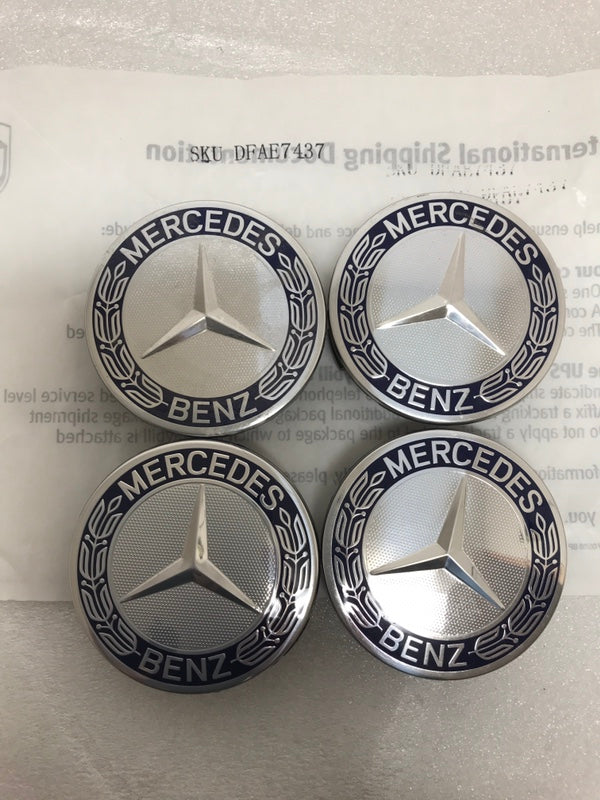 Set of 4 Mercedes 75MM Classic Dark Blue Wheel Center Hub Caps dfae7437