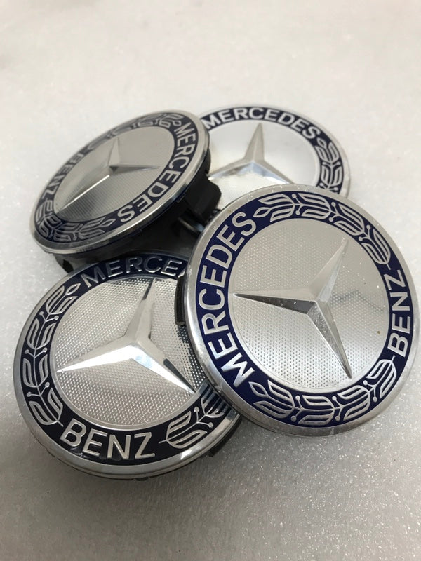 Set of 4 Mercedes 75MM Classic Dark Blue Wheel Center Hub Caps a7e29872