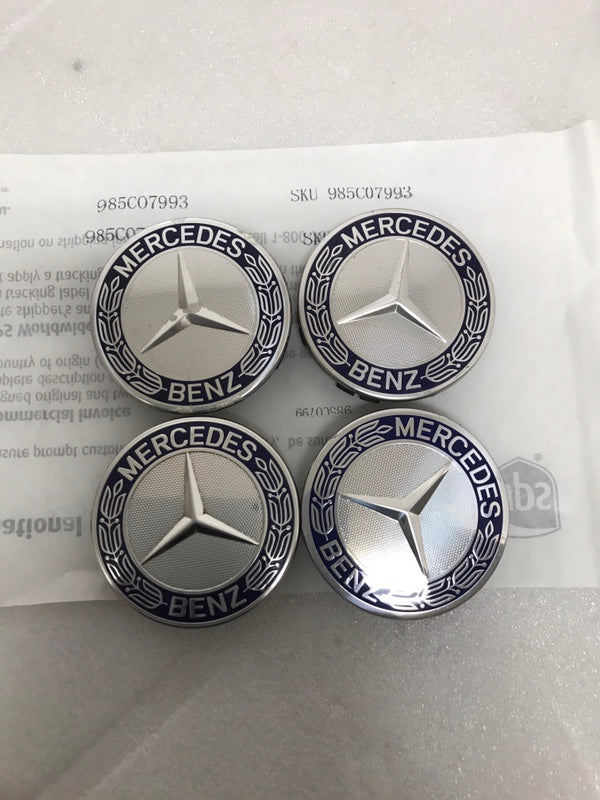 Set of 4 Mercedes 75MM Classic Dark Blue Wheel Center Hub Caps 985c0799
