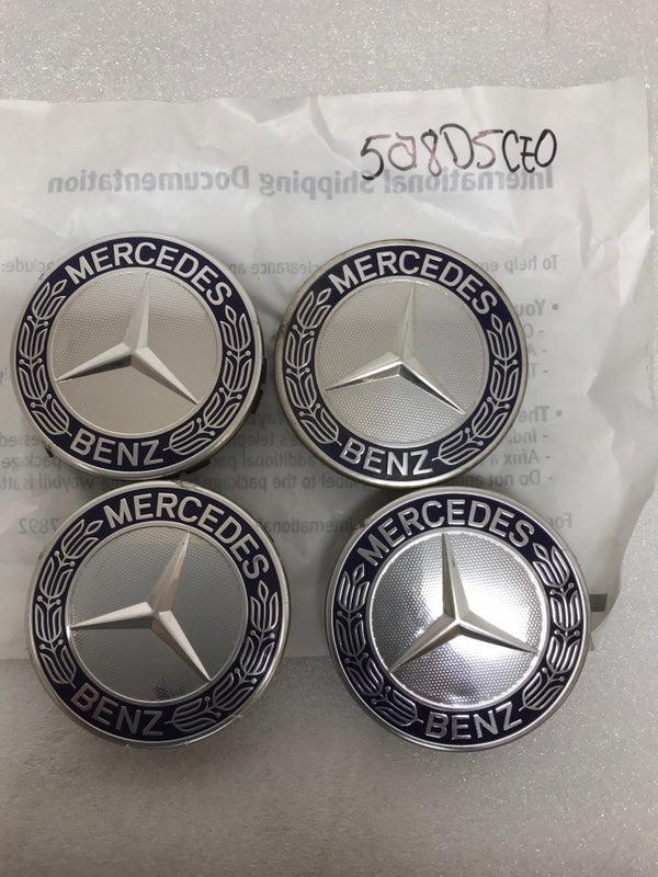 Set of 4 Mercedes 75MM Classic Dark Blue Wheel Center Hub Caps 5a8b5ce0
