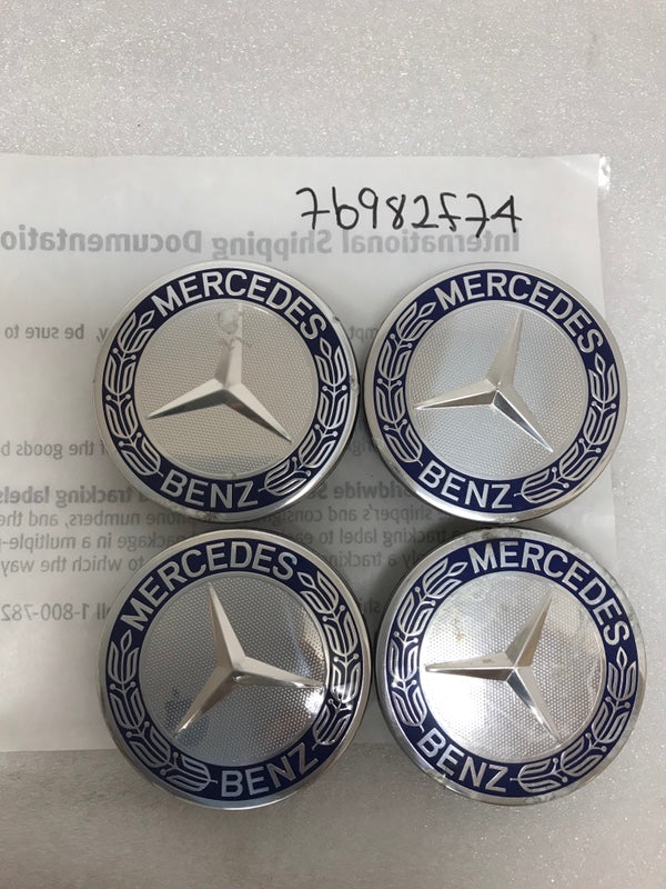 Set of 4 Mercedes 75MM Classic Dark Blue Wheel Center Hub Caps 7b982f74