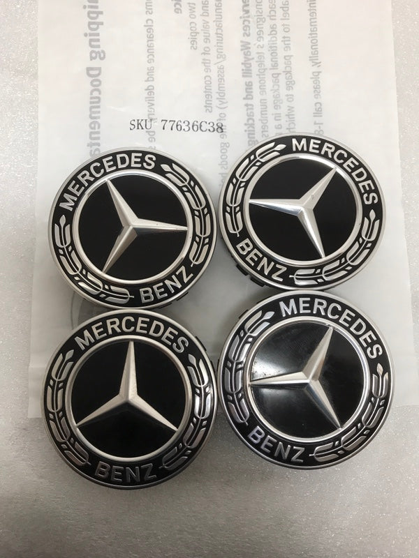 Set of 4 Mercedes-Benz Black Wheel Center Caps 75MM A2224002200 77636c38