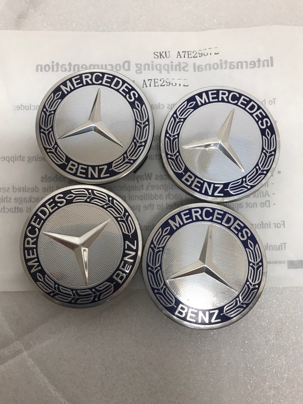 Set of 4 Mercedes 75MM Classic Dark Blue Wheel Center Hub Caps a7e29872