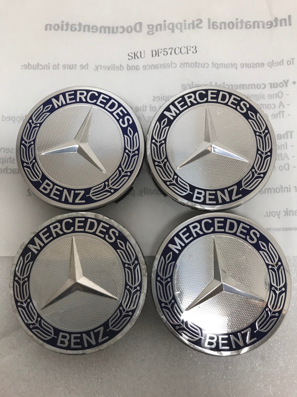 Set of 4 Mercedes 75MM Classic Dark Blue Wheel Center Hub Caps df57ccf3