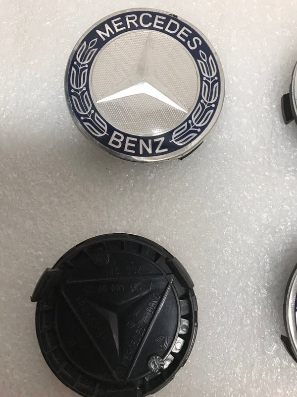 Set of 4 Mercedes 75MM Classic Dark Blue Wheel Center Caps AMG Wreath 2062f475