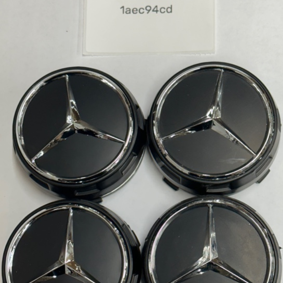 Set of 4 Mercedes Wheel Center Cap Black & Chrome 75 mm A0004000900 1aec94cd