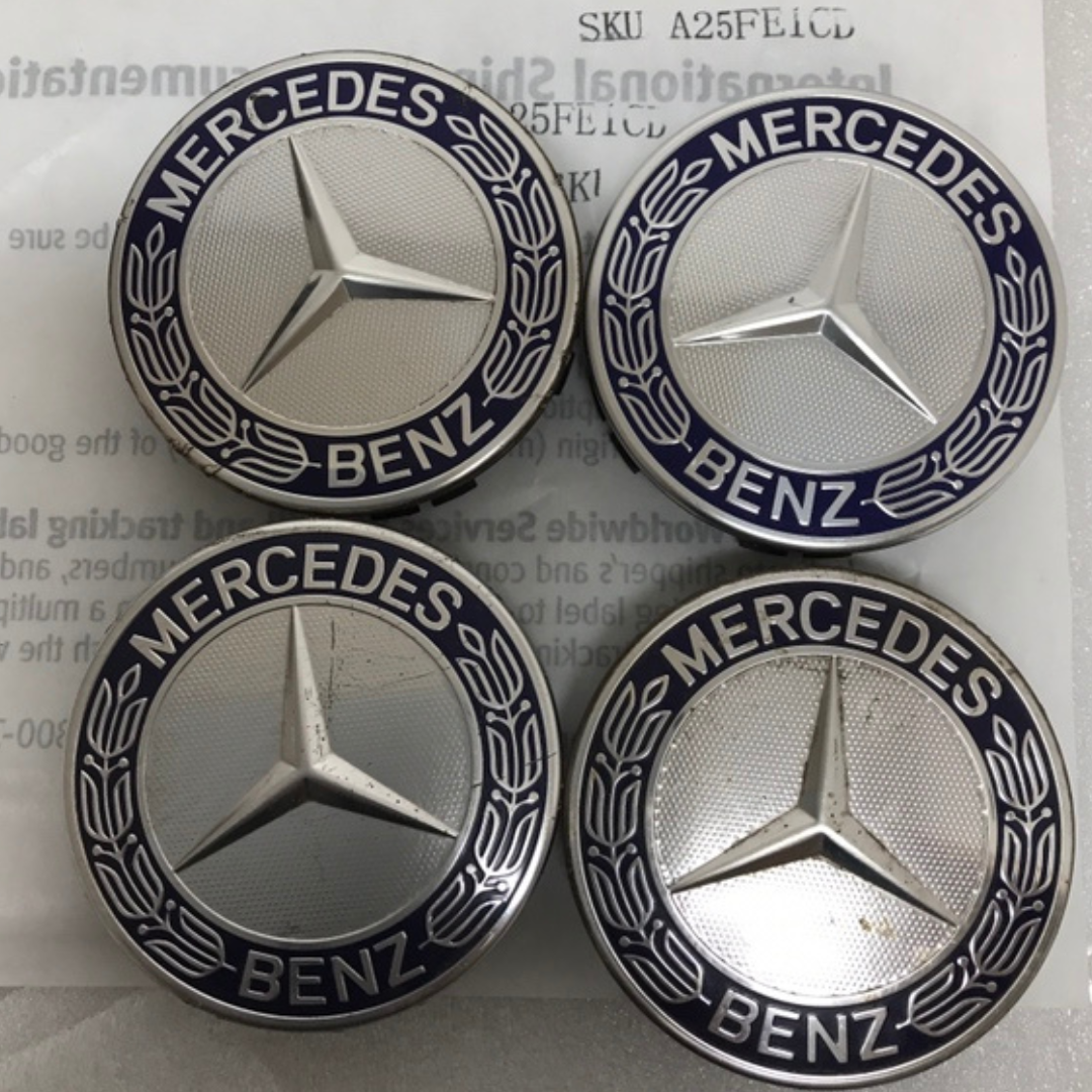 Set of 4 Mercedes 75MM Classic Dark Blue Wheel Center Hub Caps a25fe1cd
