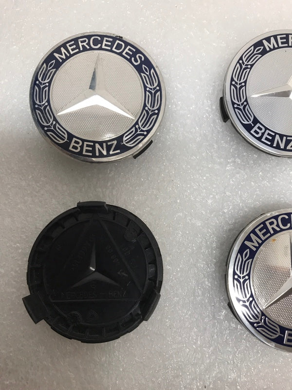 Set of 4 Mercedes 75MM Classic Dark Blue Wheel Center Caps AMG Wreath 2062f475