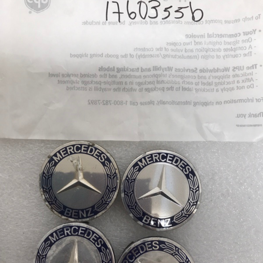 Set of 4 Mercedes 75MM Classic Dark Blue Wheel Center Hub Caps AMG 1760355b