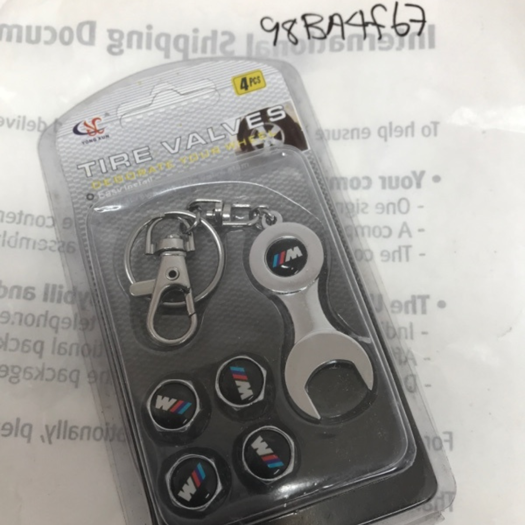 Set of 4 Motorsports BMW Tire Stem Valve Cap With Key 98ba4f67