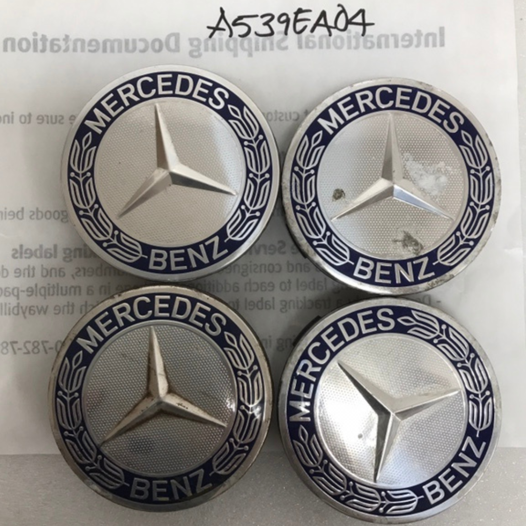 Set of 4 Mercedes Classic Dark Blue Wheel Center Hub Caps AMG Wreath a539ea04