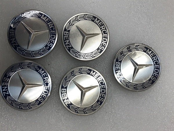 Set of 5 Mercedes 75mm Wheel Center Caps Emblem Logo Dark Blue 5921ebd8