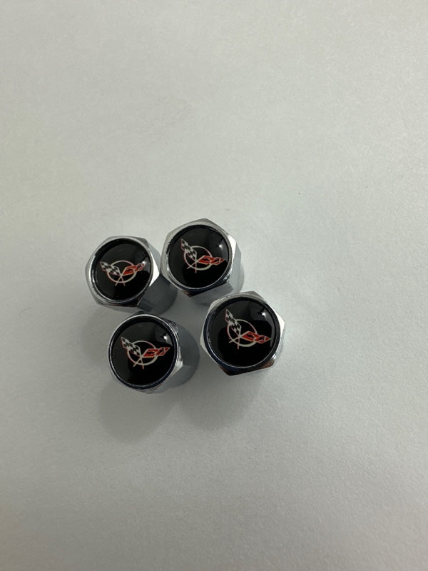 Set of 4 Universal Corvette Silver Wheel Stem Air Valve Caps 4996f227