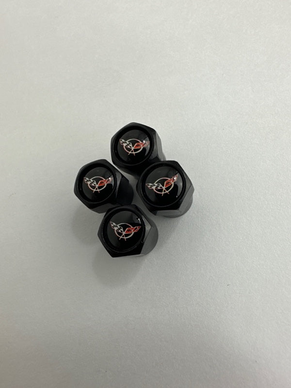 Set of 4 Universal Corvette Black Wheel Stem Air Valve Caps 4996f227