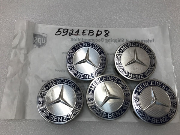 Set of 5 Mercedes 75mm Wheel Center Caps Emblem Logo Dark Blue 5921ebd8