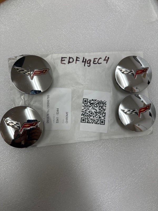 Set Of 4 Chevrolet Corvette Wheel Hub Center Cap GM Silver Flag Logo OEM