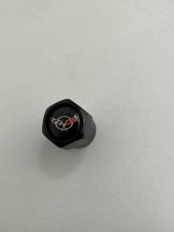 Set of 4 Universal Corvette Black Wheel Stem Air Valve Caps 4996f227
