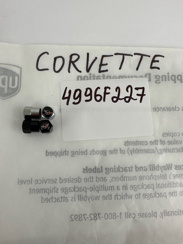 Set of 4 Universal Corvette Black Wheel Stem Air Valve Caps 4996f227