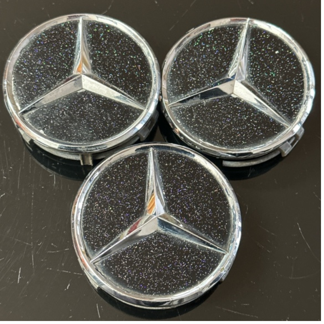 Set of 3 Mercedes-Benz Black Wheel Center Cap 75MM 2204000125 7303136e
