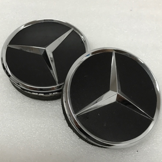 Set of 2 Mercedes-Benz Black Wheel Hub Center Caps 4bd211f0