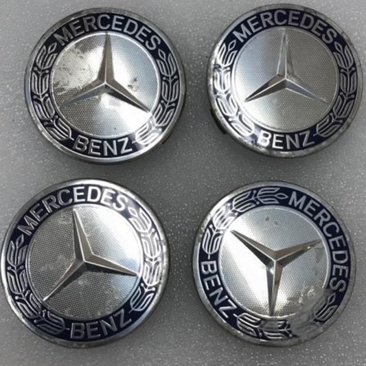 Set of 4 75mm Wheel Center Hub Caps Hubcaps Emblem Logo Dark Blue For Mercedes Benz