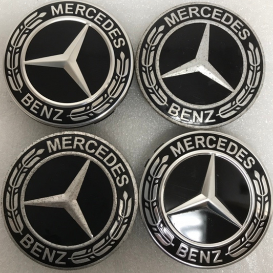 Set of 4 Mercedes-Benz Wheel Center Caps 75mm Classic Black d8e86b2f