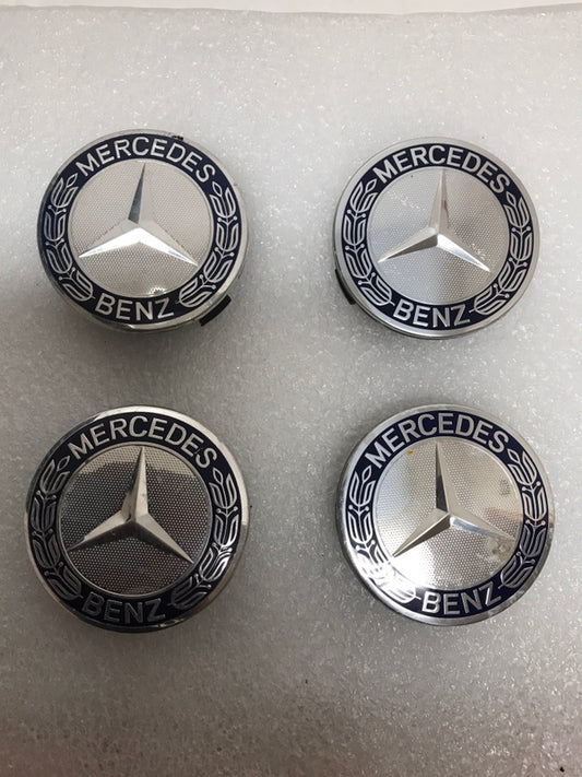 Set of 4 Mercedes 75MM Classic Dark Blue Wheel Center Caps AMG Wreath 2062f475