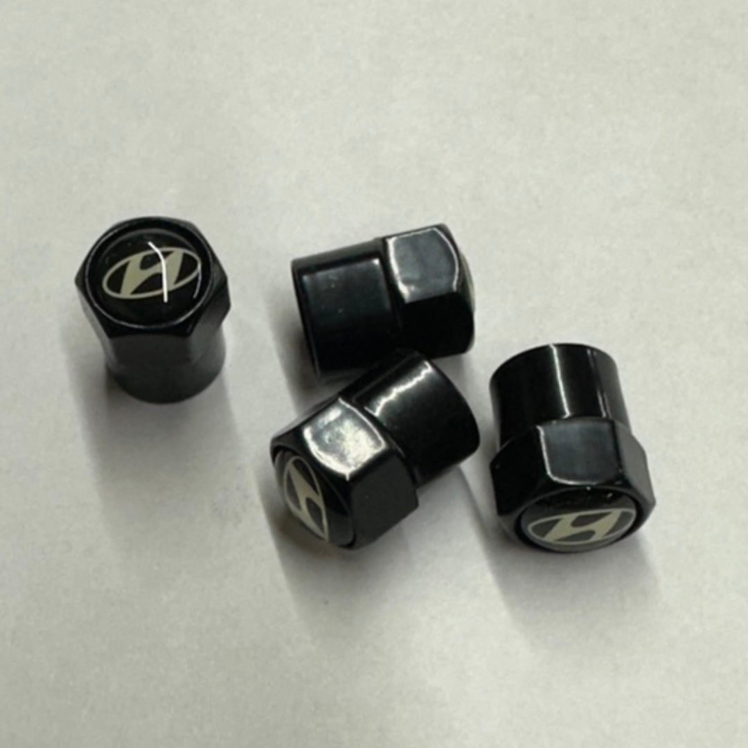 Set of 4 Hyundai Black Wheel Stem Air Valve Caps 8d190d81