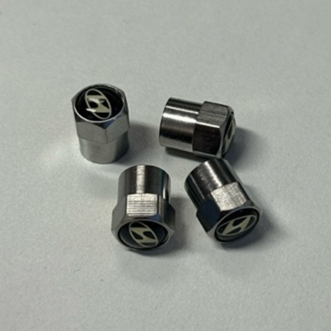 Set of 4 Hyundai Silver Wheel Stem Air Valve Caps 3266aa58
